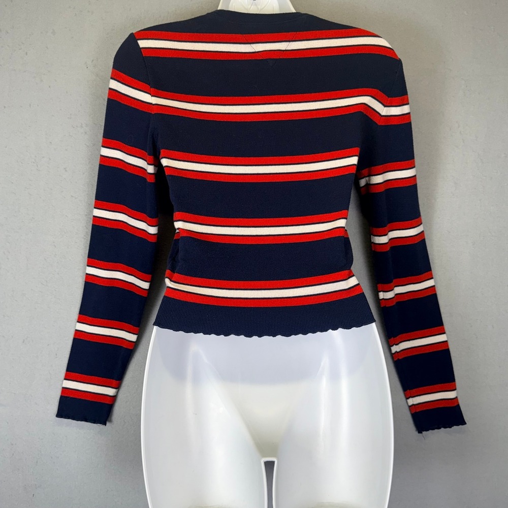 Americana red white blue Ribbed Long Sleeve Top S Y2K‎ Indie Sleaze BabyTee - Picture 2 of 6